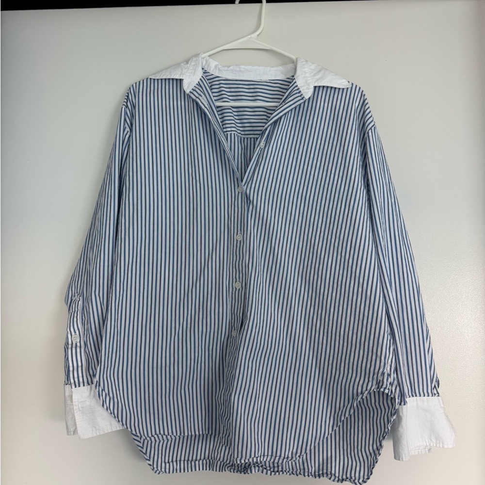 Zara Blue and White Striped Button Down